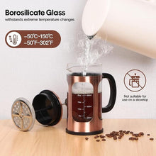Load image into Gallery viewer, Panana 34 Ounce 1 Liter French Press Coffee Maker, Heat Resistant Borosilicate Glass Coffee Press, Cold Brew Coffee Pot Tea Press for Kitchen, Stainless Steel (Copper)
