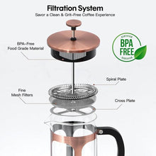 Load image into Gallery viewer, Panana 34 Ounce 1 Liter French Press Coffee Maker, Heat Resistant Borosilicate Glass Coffee Press, Cold Brew Coffee Pot Tea Press for Kitchen, Stainless Steel (Copper)
