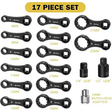 Load image into Gallery viewer, Metric Torque Adapter Set, 17 pcs Torque Adapter Extension Set, 12 Point 3/8" Torque Wrench Adapter with 8, 9, 10, 11, 12, 13, 14, 15, 16, 17, 18, 19, 20, 21, 22mm, 1/2''+1/4'' + Bit Adapter
