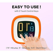 Load image into Gallery viewer, Digital Kitchen Timer, Countdown, Countup, Protective Rubber case, Large Display with Color Bold Digits, Touch Control, Backlit, Magnetic Kickstand, Loud Alarm, Auto Memory (Orange)
