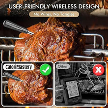 Load image into Gallery viewer, Wireless Meat Thermometer: 500FT Bluetooth Smart Meat Thermometer for Cooking and Grilling, CaloriMastery Digital Food Thermometer with Ultra-Thin Probe for Oven Safe, Kitchen, Smoker, BBQ

