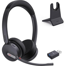Load image into Gallery viewer, Yealink WH64 Hybrid Wireless Headset Dongle &amp; Charging Stand, 492ft Range DECT&amp;Bluetooth Headphones for Teams, Zoom UC,Dual Ear Noise Cancelling Portable Headsets with 3X Mic, 32H Calls,(PC/Phone)
