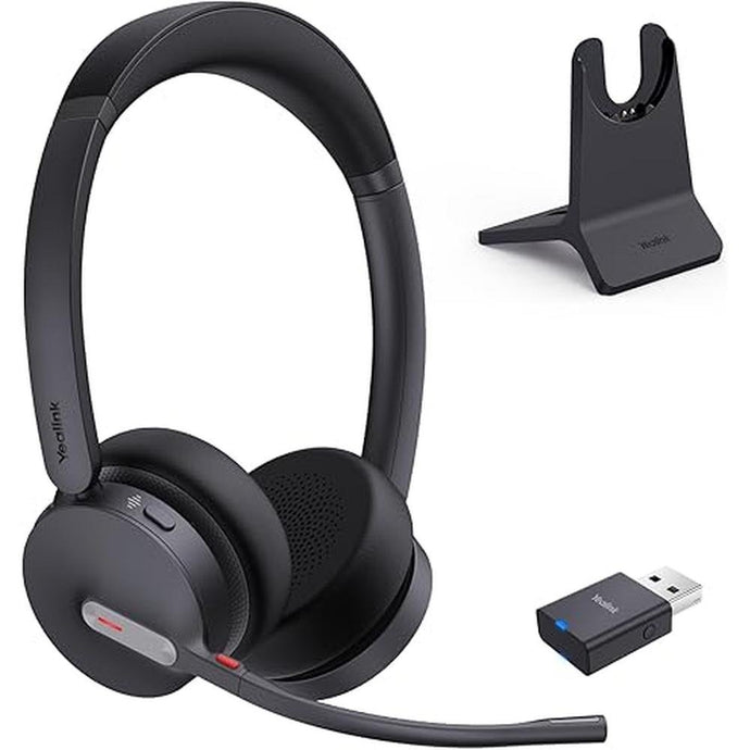 Yealink WH64 Hybrid Wireless Headset Dongle & Charging Stand, 492ft Range DECT&Bluetooth Headphones for Teams, Zoom UC,Dual Ear Noise Cancelling Portable Headsets with 3X Mic, 32H Calls,(PC/Phone)