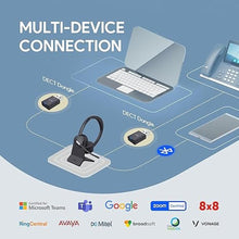 Load image into Gallery viewer, Yealink WH64 Hybrid Wireless Headset Dongle &amp; Charging Stand, 492ft Range DECT&amp;Bluetooth Headphones for Teams, Zoom UC,Dual Ear Noise Cancelling Portable Headsets with 3X Mic, 32H Calls,(PC/Phone)
