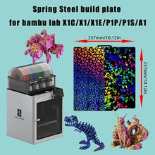 Load image into Gallery viewer, Build Plate for Bambu Lab P1S/X1C/X1/X1E/P1P/A1: Tinytrees Smooth PEI H1H Carbon PET PEO PEY Sheet Bed Plate P1S Build Plate for 3D Printing Hobbyist, 257 X 257mm (PEY-Flake+PEK-Kaleidoscope)
