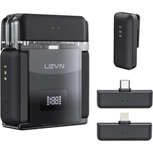 Load image into Gallery viewer, LEVN Wireless Lavalier Microphone, 2 TX + 2 RX + Charging Case, Mini Mic with Noise Cancellation, 20H Battery, Wireless Microphone for iPhone 15/14/13/12, Android (Black)
