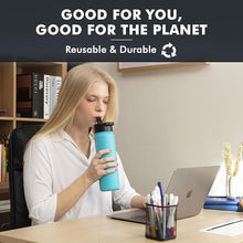 Load image into Gallery viewer, 24OZ Stainless Steel Double Wall Insulated Water Bottle, Keeps Drinks Cold 24 Hours/Hot 12 Hours, Leak-Proof, Foldable Straw Lid, Dishwasher Safe, Fits Car Cup Holder, Bright Turquoise
