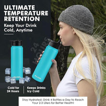 Load image into Gallery viewer, 24OZ Stainless Steel Double Wall Insulated Water Bottle, Keeps Drinks Cold 24 Hours/Hot 12 Hours, Leak-Proof, Foldable Straw Lid, Dishwasher Safe, Fits Car Cup Holder, Bright Turquoise

