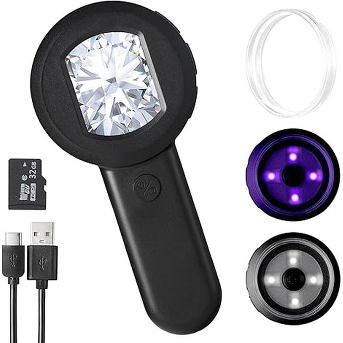 Digital Magnifying Glass, 100X Digital Magnifier with Screen & 8 LED Lights, Kids Handheld Microscope for Jewelers loupe and Coin Collectors (32GB TF Card,Compatible Mac/PC)