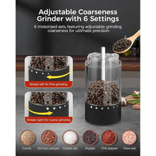 Load image into Gallery viewer, Electric Salt and Pepper Grinder Set, Mothers Day Gifts, Rechargeable with LED Lights, Stainless Steel Automatic Pepper &amp; Salt Mill, Adjustable Coarseness, Large Capacity, Black/White
