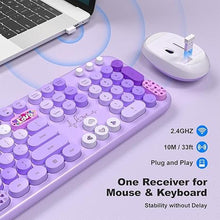 Load image into Gallery viewer, Wireless Keyboard and Mouse Combo, Full Size Retro Keyboard with Number Pad and 2 in 1 USB Connected Mouse for Windows 7/8/10, Laptop, Desktop, PC, Computer (Purple Colorful)
