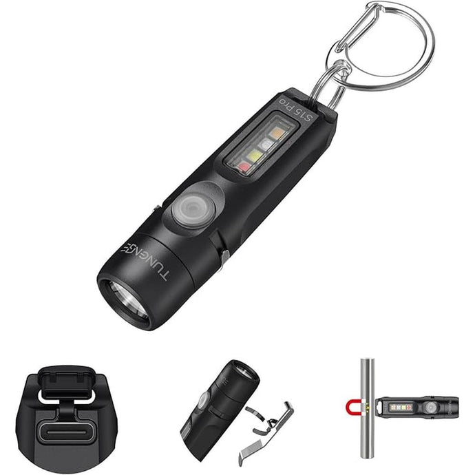 S15Pro Keychain Flashlight,750 High Lumen EDC Pocket Flashlight with Clip,USB C Rechargeable Mini Flashlight with Magnet,Suitable for Hiking, Camping, Repair(Black)