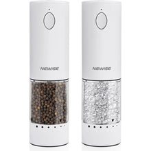 Load image into Gallery viewer, Electric Salt and Pepper Grinder Set, Rechargeable with LED Lights, Stainless Steel Automatic Pepper &amp; Salt Mill, Adjustable Coarseness, Large Capacity, White
