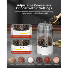 Load image into Gallery viewer, Electric Salt and Pepper Grinder Set, Rechargeable with LED Lights, Stainless Steel Automatic Pepper &amp; Salt Mill, Adjustable Coarseness, Large Capacity, White
