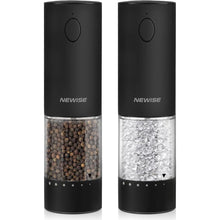 Load image into Gallery viewer, Electric Salt and Pepper Grinder Set, Mothers Day Gifts, Rechargeable with LED Lights, Stainless Steel Automatic Pepper &amp; Salt Mill, Adjustable Coarseness, Large Capacity, Black

