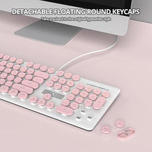 Load image into Gallery viewer, Quiet Keyboard Wired Membrane Keyboard Pink, Full Size 104 Keys Typewriter Key Board with Number Pad, White LED Backlit, Round Keycaps, Cute Computer Keyboards (Pink)
