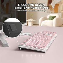 Load image into Gallery viewer, Quiet Keyboard Wired Membrane Keyboard Pink, Full Size 104 Keys Typewriter Key Board with Number Pad, White LED Backlit, Round Keycaps, Cute Computer Keyboards (Pink)
