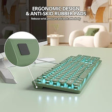 Load image into Gallery viewer, Quiet Keyboard Wired Membrane Keyboard Green, Full Size 104 Keys Typewriter Key Board with Number Pad, Blue LED Backlit, Round Keycaps, Cute Computer Keyboards (Dark Green)
