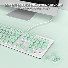 Load image into Gallery viewer, Quiet Keyboard Wired Membrane Keyboard Green, Full Size 104 Keys Typewriter Key Board with Number Pad, White LED Backlit, Round Keycaps, Cute Computer Keyboards (Light Green)
