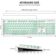 Load image into Gallery viewer, Quiet Keyboard Wired Membrane Keyboard Green, Full Size 104 Keys Typewriter Key Board with Number Pad, White LED Backlit, Round Keycaps, Cute Computer Keyboards (Light Green)
