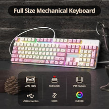 Load image into Gallery viewer, Wired Full Size Pink Mechanical Keyboard 104 Keys Creamy Keyboard with Number Pad, RGB Gaming Keyboard, Linear Red Switch, NKRO Mechanical Keyboard Full Size for Windows Laptop PC Gamer
