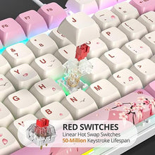 Load image into Gallery viewer, Wired Full Size Pink Mechanical Keyboard 104 Keys Creamy Keyboard with Number Pad, RGB Gaming Keyboard, Linear Red Switch, NKRO Mechanical Keyboard Full Size for Windows Laptop PC Gamer
