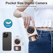 Load image into Gallery viewer, Digital Camera, 4K 64MP Dual Screens Camera, 18X Zoom, Point and Shoot Digital Camera with 64GB SD Card &amp; 2 Batteries, Portable Rechargeable Small Camera for Kids Teens Adult, Pink
