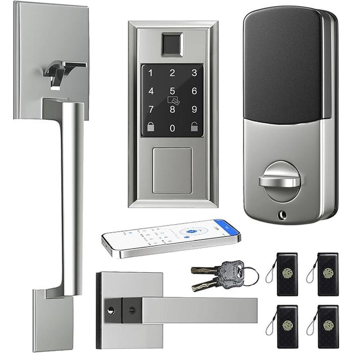 Smart Locks for Front Door with Lever Handle Set, Keyless Entry Door Lock, Fingerprint & App Control, Touchscreen Keypad Deadbolt, Auto Lock, Satin Nickel