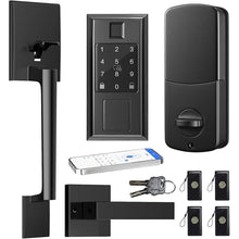 Load image into Gallery viewer, Smart Front Door Lock Set, Keyless Entry Door Lock Deadbolt with Handle Set, Touchscreen Keypad Smart Locks, Fingerprint Access, App Control, Matte Black
