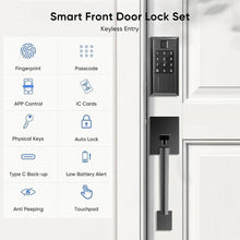 Load image into Gallery viewer, Smart Front Door Lock Set, Keyless Entry Door Lock Deadbolt with Handle Set, Touchscreen Keypad Smart Locks, Fingerprint Access, App Control, Matte Black
