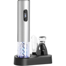 Load image into Gallery viewer, Electric Wine Opener Set, Battery Operated Stainless Steel Wine Bottle Opener with Storage Base, Foil Cutter, Wine Aerator Pourer, Vacuum Stopper, LED Indicator(4 x AA Batteries Not Included)
