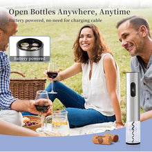 Load image into Gallery viewer, Electric Wine Opener Set, Battery Operated Stainless Steel Wine Bottle Opener with Storage Base, Foil Cutter, Wine Aerator Pourer, Vacuum Stopper, LED Indicator(4 x AA Batteries Not Included)
