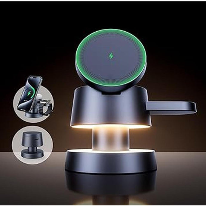 4 in 1 Wireless Charging Station with Night-Lamp for MagSafe Magnetic Fast Charger iPhone Wireless Stand, Travel Charger Multiple Devices for iPhone 16 15 Pro Max Airpods Apple Watch Ultra