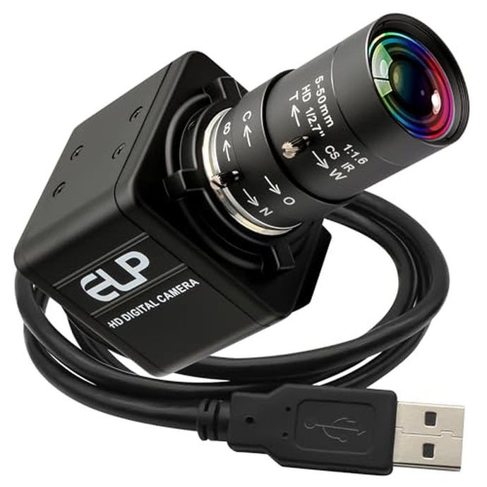 Global Shutter USB Webcam High Speed 5mp@50fps 1440P@60fps Industrial Video Camera with 5-50mm 10X Zoom Lens Variable Focus Close-up PC Camera CS Mount UVC