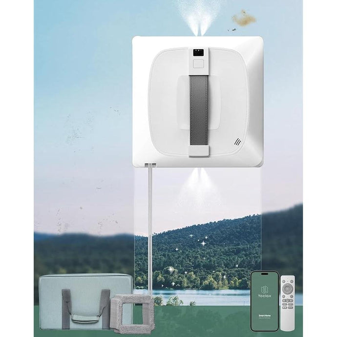 Yoolax Window Cleaning Robot 2.0, Intelligent Robot Window Cleaner with Dual Cross Water Spray Technology, Ungraded 6 Cleaning Paths, Edge Detection System, App & Remote Control, White