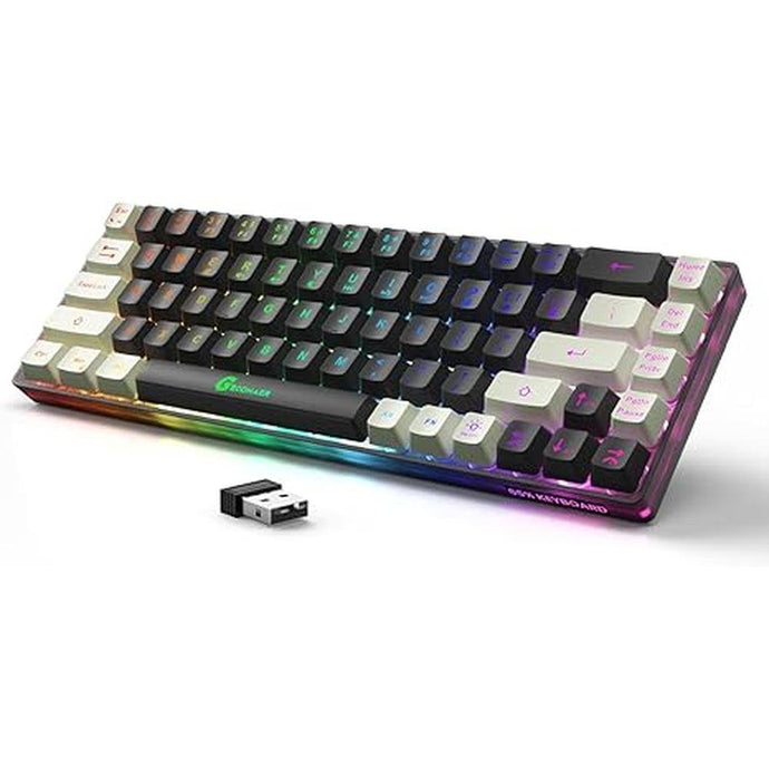 65% Wireless Gaming Keyboard: LED Backlit, 68 Keys, Ultra-Compact, Anti-ghosting, No-Conflict Wireless Keyboard for PC Laptop Windows Gamer(Black-White)