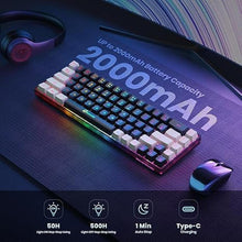 Load image into Gallery viewer, 65% Wireless Gaming Keyboard: LED Backlit, 68 Keys, Ultra-Compact, Anti-ghosting, No-Conflict Wireless Keyboard for PC Laptop Windows Gamer(Black-White)
