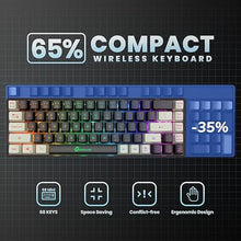 Load image into Gallery viewer, 65% Wireless Gaming Keyboard: LED Backlit, 68 Keys, Ultra-Compact, Anti-ghosting, No-Conflict Wireless Keyboard for PC Laptop Windows Gamer(Black-White)
