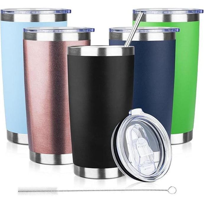 20oz Tumbler with Lid and Straw Double Wall Powder Coated Vacuum Insulated Coffee Tumbler Stainless Steel Insulated Travel Coffee Mug Spill-Proof Thermal Cup for Hot and Cold Beverage,Black