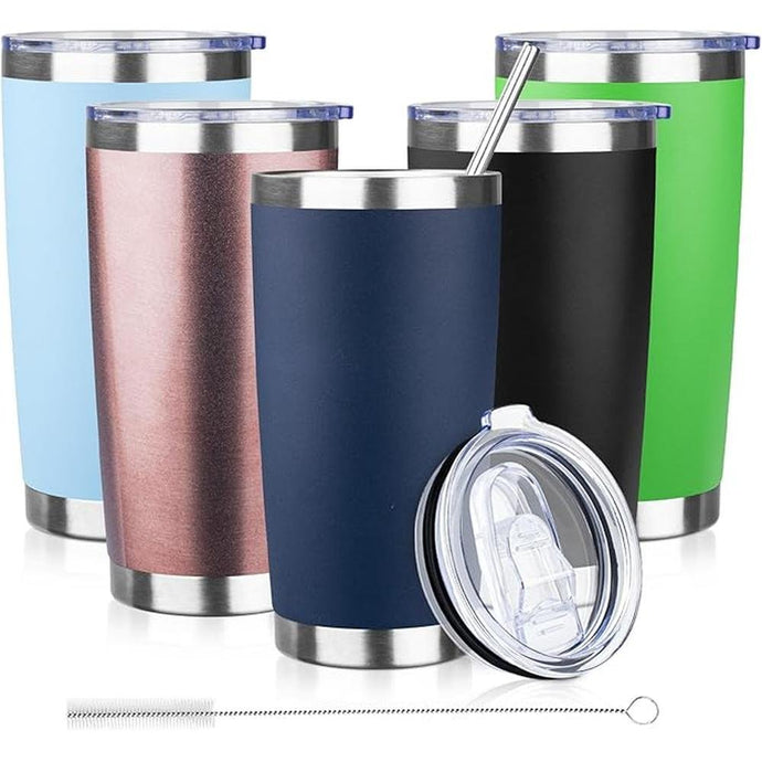 20oz Tumbler with Lid and Straw Double Wall Powder Coated Vacuum Insulated Coffee Tumbler Stainless Steel Insulated Travel Coffee Mug Spill-Proof Thermal Cup for Hot and Cold Beverage,Navy Blue