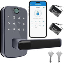 Load image into Gallery viewer, Keyless Entry Door Lock with Handle: Olumat Smart Lock with Fingerprint - Keypad with App Control - Digital Locks for Front Door - for Garage, Home, Office, Rental
