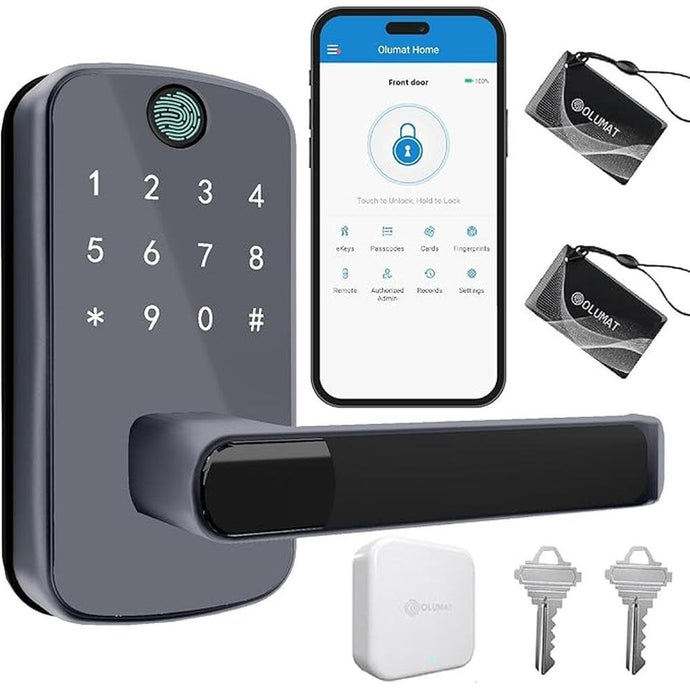 Keyless Entry Door Lock with Gateway: Smart Lock with Fingerprint - Keypad Lock with App Control - Digital Locks for Front Door - for Garage, Home, Office and Rental