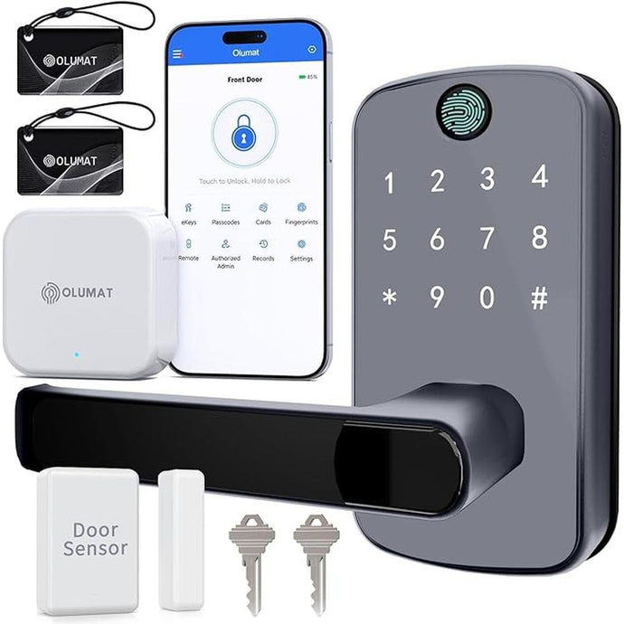 Keyless Entry Door Lock with Gateway and Door Sensor: Smart Lock with Fingerprint - Keypad Lock with App Control - Digital Lock for Front Door - Smart Lock for Garage, Home, Office, Rental