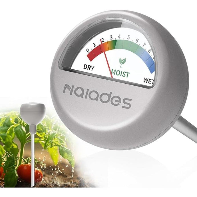 Naiades Soil Moisture Meter, Silver Plant Water Monitor, Hygrometer Sensor for Gardening Farming, Indoor and Outdoor (No Battery Required)