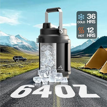Load image into Gallery viewer, 64 oz Insulated Water Bottle for Gym: 2-in-1 Straw Spout Lid, Dual Handle, Leakproof, Keep Cold 36H, Half Gallon Stainless Steel Water Jug for Travel, Hiking, Cycling, Park, Workout, Picnic (Midnight)
