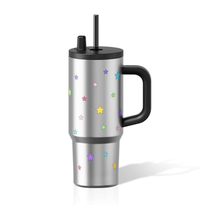 SDGA 24 OZ Leak Proof Tumbler with Handle, Ceramic Lined Insulated Travel Coffee Mug with Lid and Straw, Insulated Metal Water Bottle Stainless Steel, Ice Coffee Thermal Cup BPA Free for Women, Star