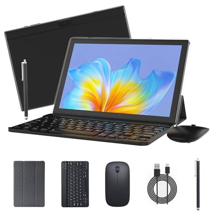 Aheadlink Android Tablet 10 inch 2 in 1 Tablets with Keyboard, 12GB RAM 128GB ROM 1TB Expand, Quad-Core 2.0Ghz CPU, 5G WiFi 6, BT5.0, 1280x800 HD Touchscreen, 6000mAh, Widevine L1, GMS Tablet, Black