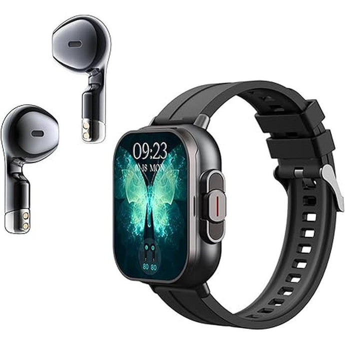 Smart Watch with Earbuds, 2.01 Inch HD Touch Screen Smart Watch for Men Women, Bluetooth Call Fitness Watch for IOS for Android (Black Steel)