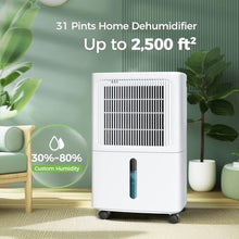 Load image into Gallery viewer, 2,500 Sq.Ft Dehumidifier for Basement with Drain Hose, 31 Pint Dehumidifiers for Home with 3 Modes, Smart Humidity Control &amp; Display, 24HR Timer, Auto Defrost for Large Room, Bathroom,Bedroom
