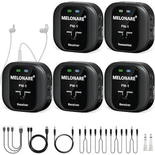 Load image into Gallery viewer, Wireless in-Ear Monitor System - UHF 500MHz, Low Latency, Auto-Pairing, 1 Beltpack Transmitter &amp; 4 Receivers, 10 Channels, Mono/Stereo Selection, IEM for Live Shows, Studio, Bands (PM-1-4R)
